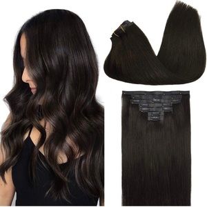 GOO GOO Seamless Clip In Hair Extensions Remy Real Human Hair #2 Dark Brown 16”